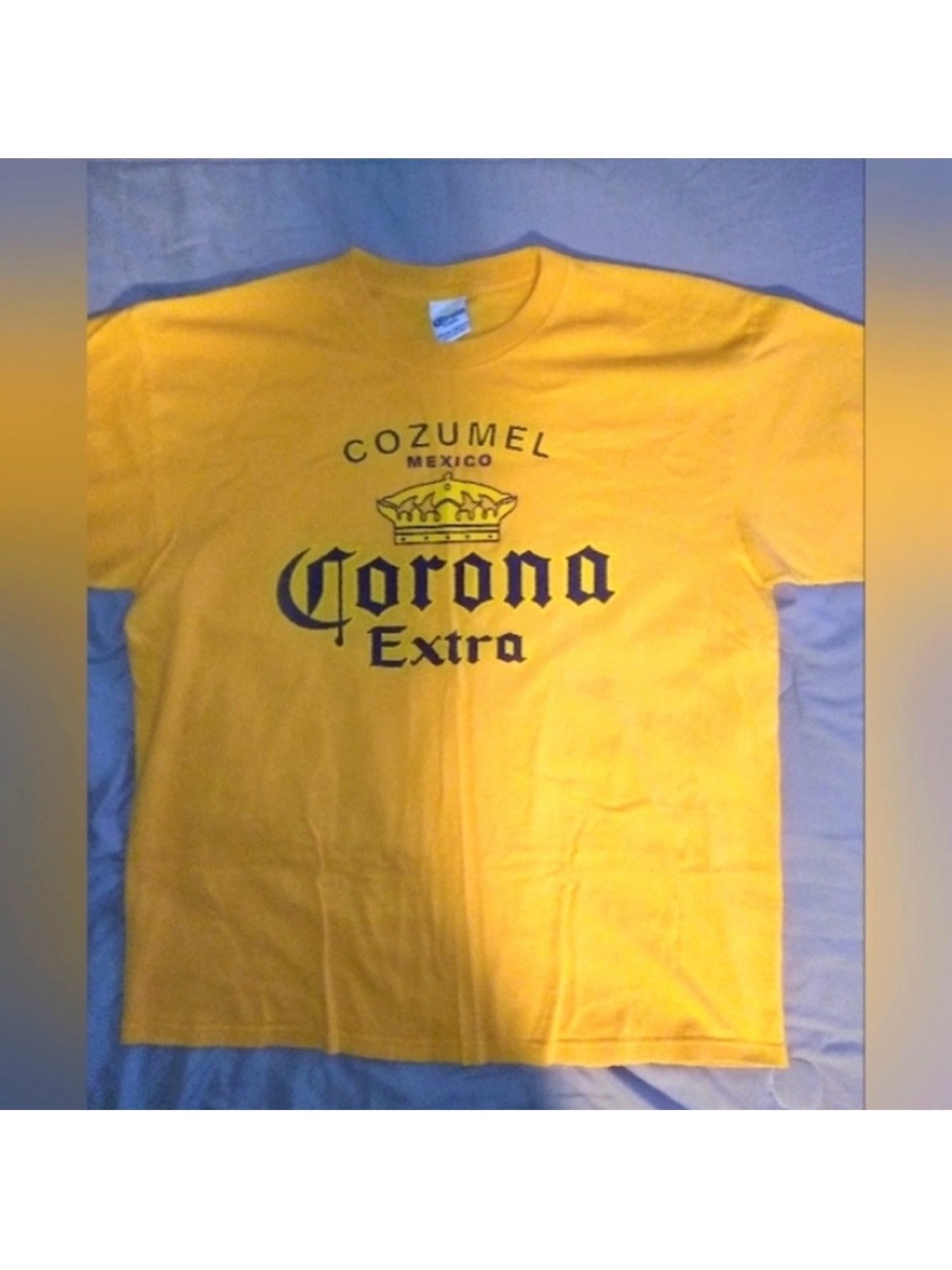 VINTAGE Yellow Corona Beer Short Sleeve Logo T Shirt Cozumel Mexico CORONA EXTRA